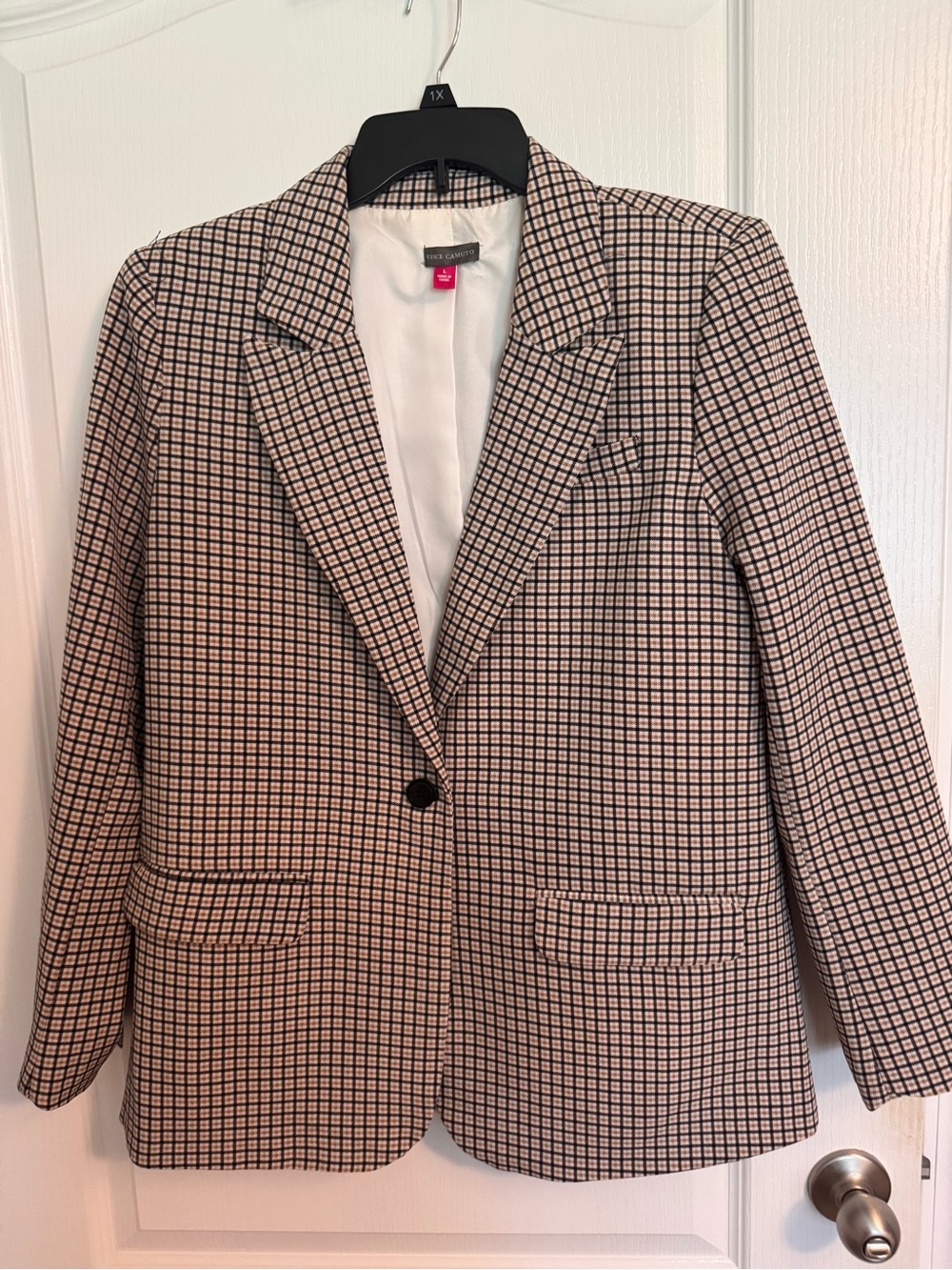 Vince Camuto brown and Black Checked Single-Button Blazer